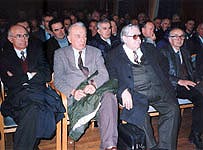 Prof. dr Jovan Kulinčević, Mihailo Filipović, Prvoslav Nešić, Steva Galić (s leva na desno), Kragujevac, 1999.