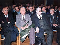 Prof. dr Jovan Kulinevi, Mihailo Filipovi, Prvoslav Nei, Steva Gali (s leva na desno), Kragujevac, 1999.